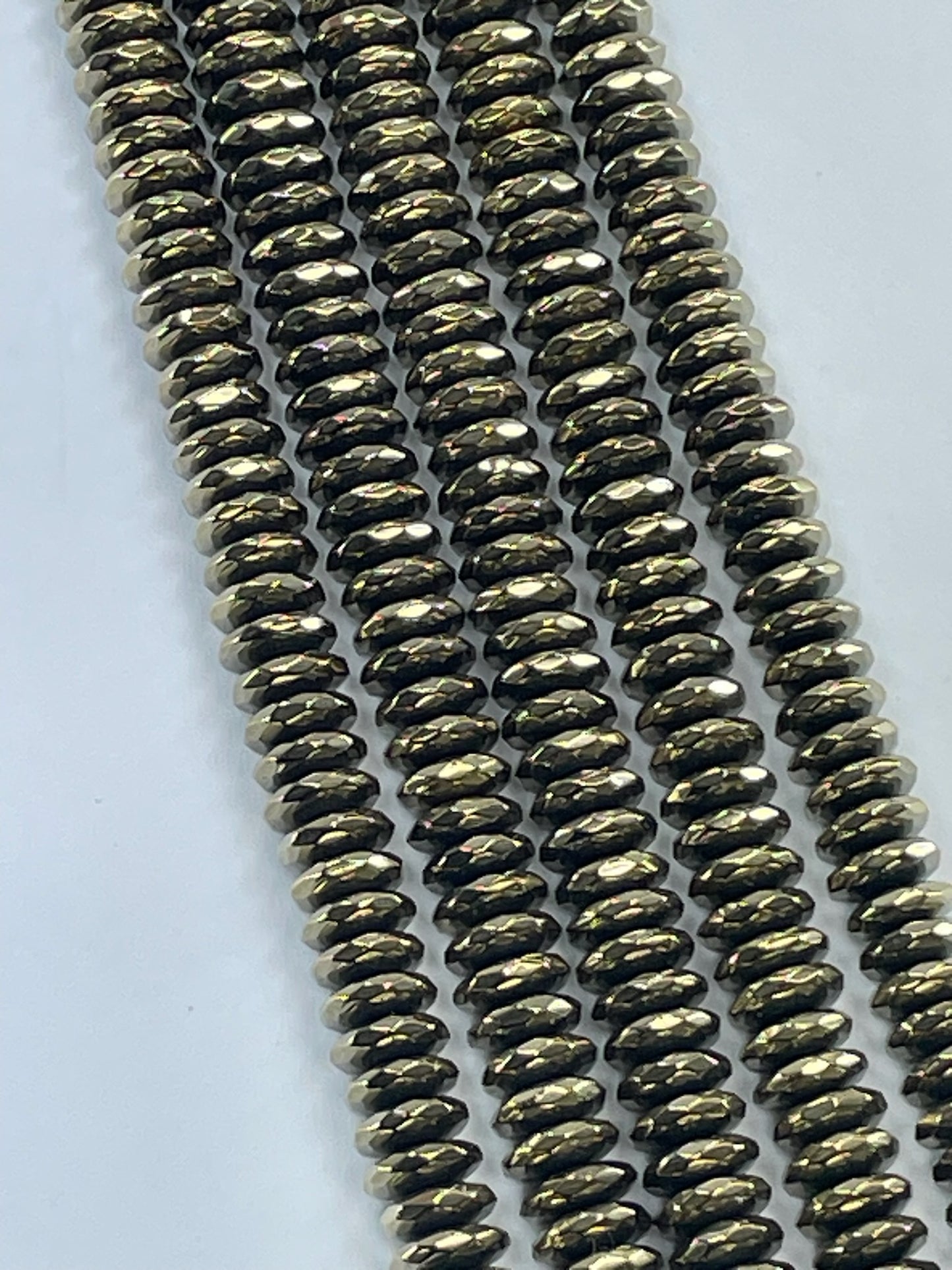Faceted Hematite Rondelle 8mm Brass, 16" Strand
