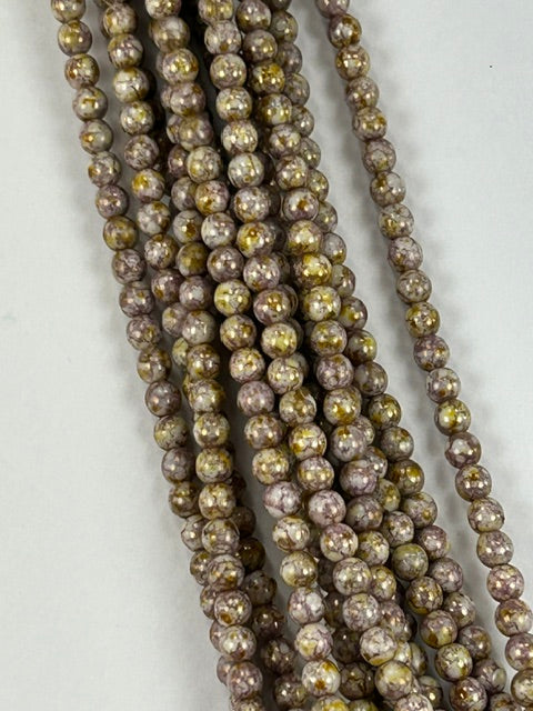 Czech White Lila Gold Luster 4mm