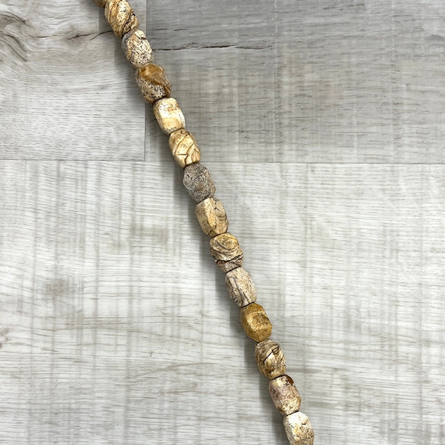 Picture Jasper Faceted Nugget, 5x10mm, 16" Strand