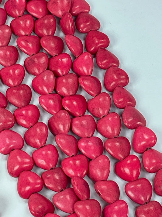 Pink Magnesite Hearts, 12mm, 16" Strand