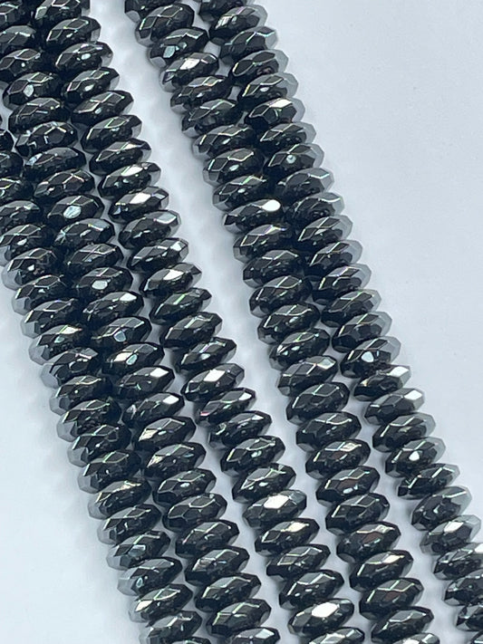 Faceted Hematite Rondelle 9mm Black, 16" Strand