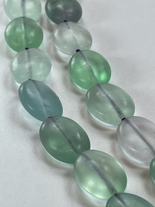 Fluorite Matted Puffed Ovals, 10x14mm, 16" Strand