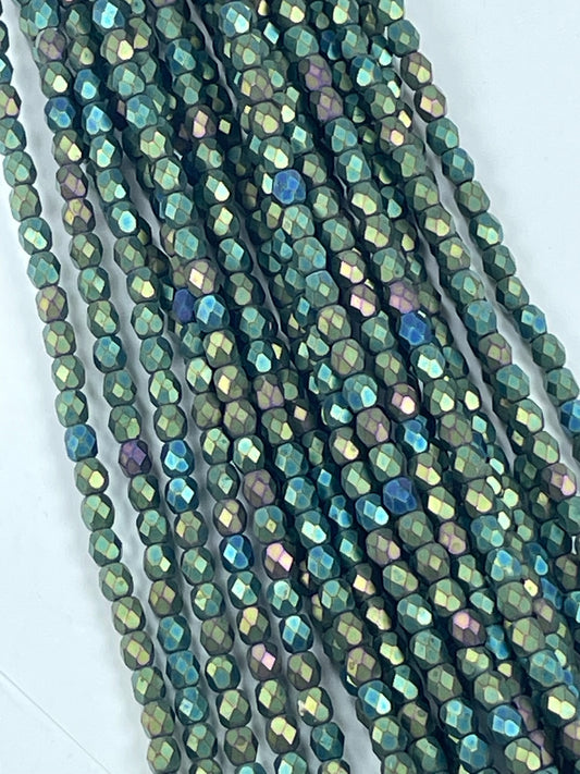 Czech FP Jet Matted Green 4mm 6" Strand