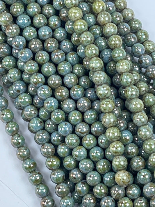 Czech White Blue Luster 6mm