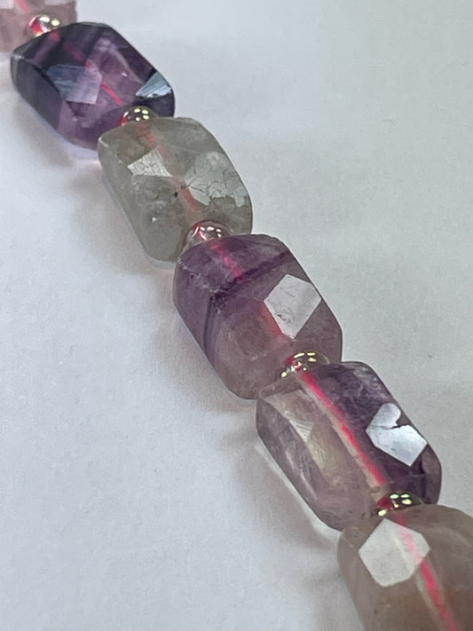 Faceted Rectangular Fluorite, 10x14mm, 16" Strand