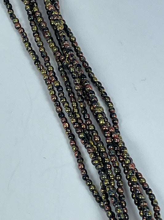 Czech Rnd - Jet California Gold, 3mm 6" Strand