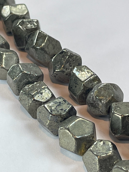 Pyrite Faceted Nuggets, 8mm-10mm, 16" Strand
