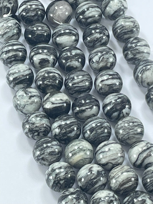 Black Veined Jasper 14mm, 16" Strand