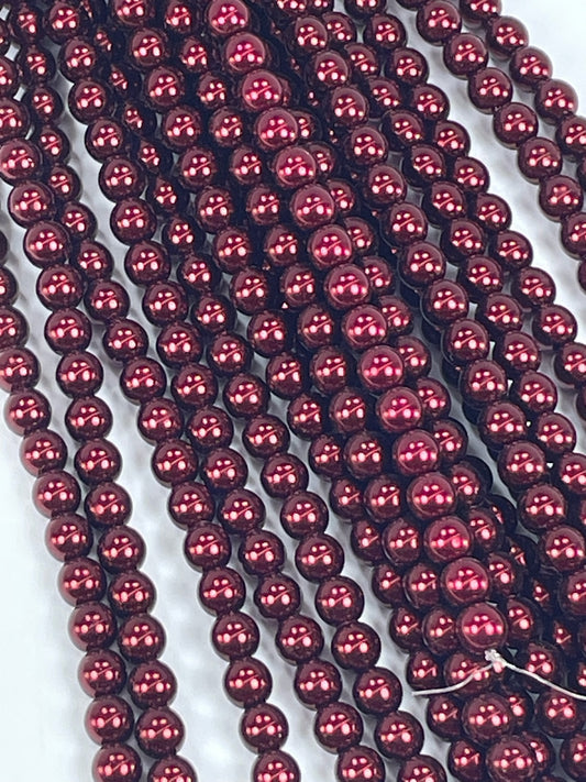 Czech Pearls - Wine Shiny, 6mm, 6" Strand