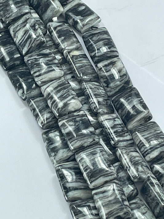 Black Veined Jasper Rectangle 18x14mm, 16" Strand
