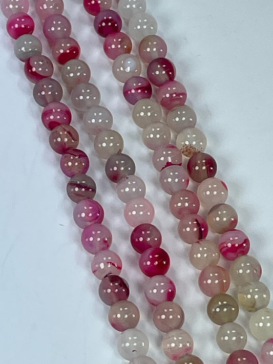 Pink Banded Agate Round, 8mm, 16" Strand