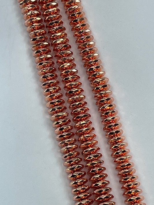 Faceted Hematite Rondelle 8mm Copper, 16" Strand