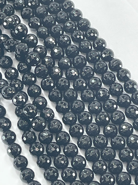 Black Onyx Faceted 8mm, 16" Strand