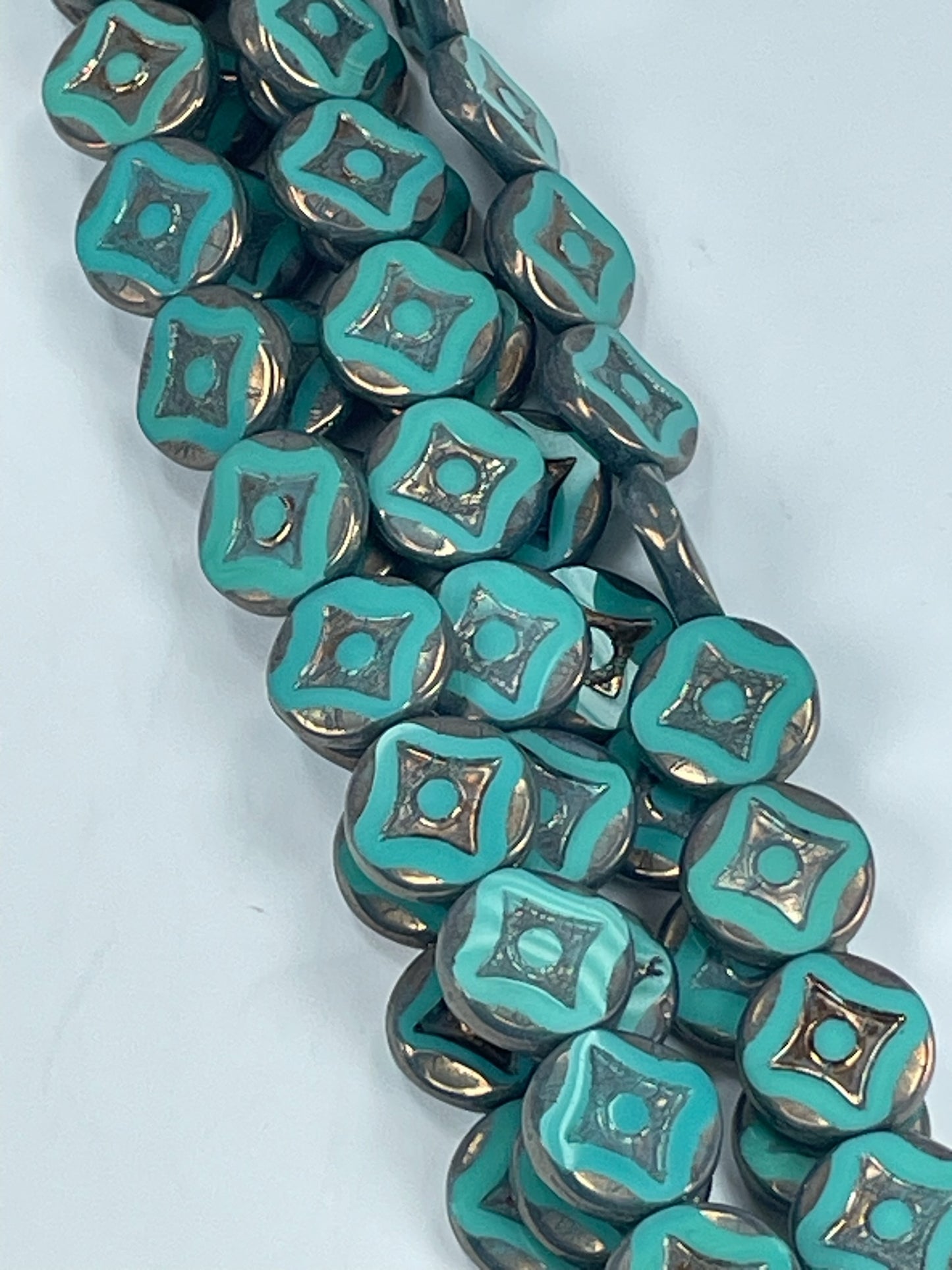 Czech Table Cut Diamond Dot Coin, Turq, 15mm