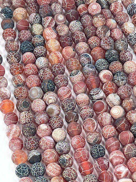 Matte Fancy Red Cracked Agate, 8mm, 16" Strand