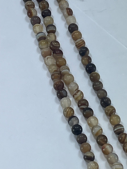Brown Banded Agate Matte, 6mm, 16" Strand