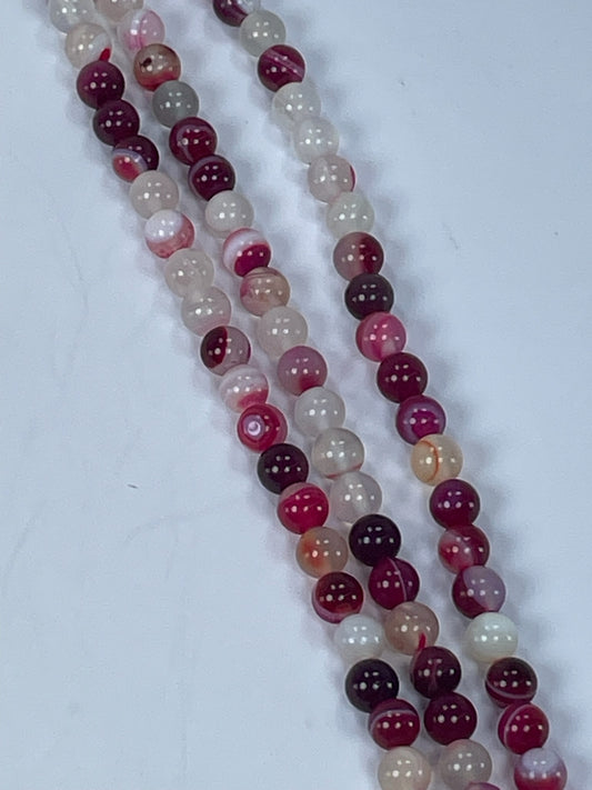 Pink Banded Agate Round 6mm, 6mm, 16" Strand