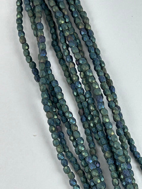 Czech FP Jet Matted Green Iris, 3mm 6" Strand