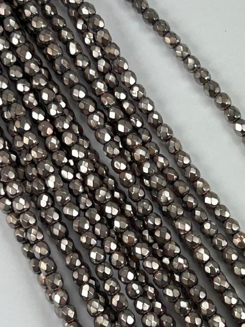 Czech FP Metal Tanzanite, 4mm 6" Strand