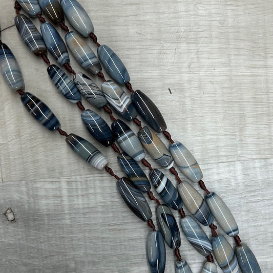 Banded Agate Torpedoes, 33x13mm, 16" Strand