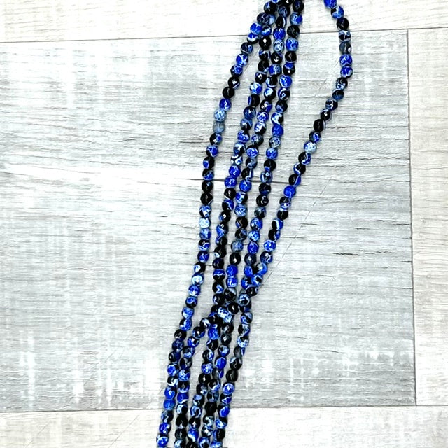 Black/Blue Fire Agate Faceted, 6mm, 16" Strand