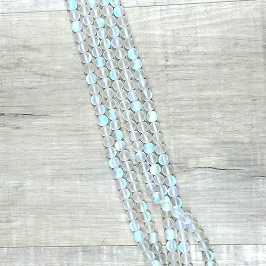 Frosted White Mermaid Glass 8mm, 16" Strand