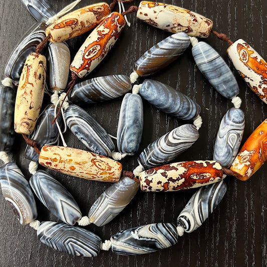 Tibetan Agate Torpedoes, 16" Strand