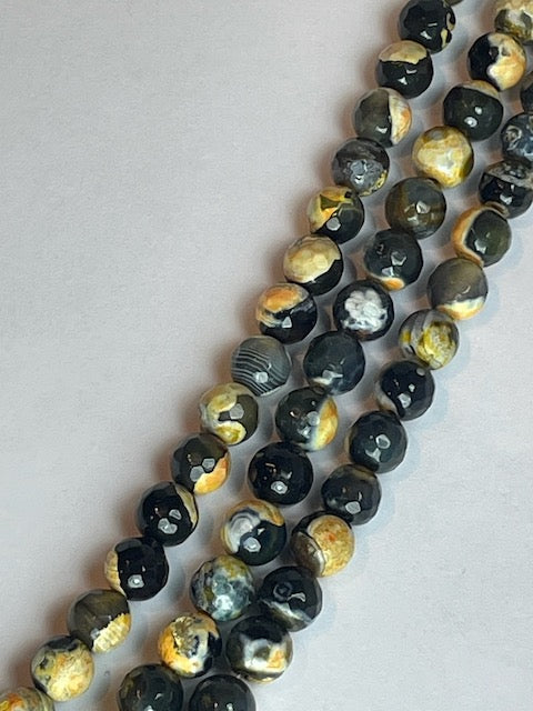 Yellow Fire Agate Faceted, 8mm, 16" Strand