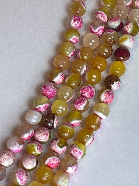 Fuchsia/Red Fire Agate Faceted, 8mm, 16" Strand