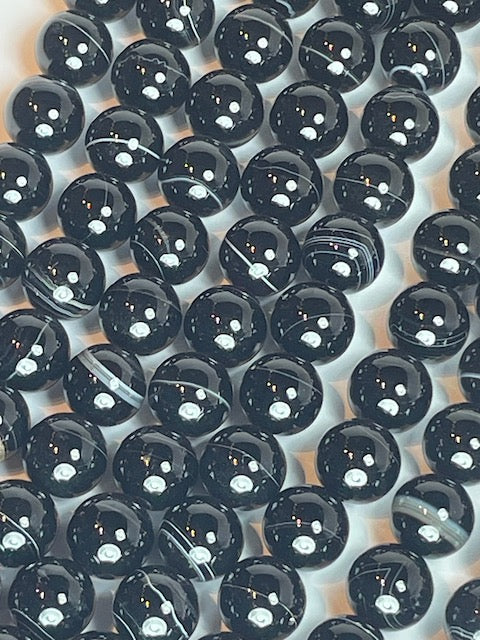 Black Banded Agate, 12mm, 16" Strand
