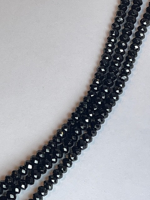 Black Tourmaline Faceted Rondel, 3x5mm, 16" Strand
