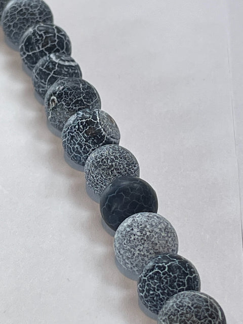 Black Frosted Fire Agate, 10mm, 16" Strand