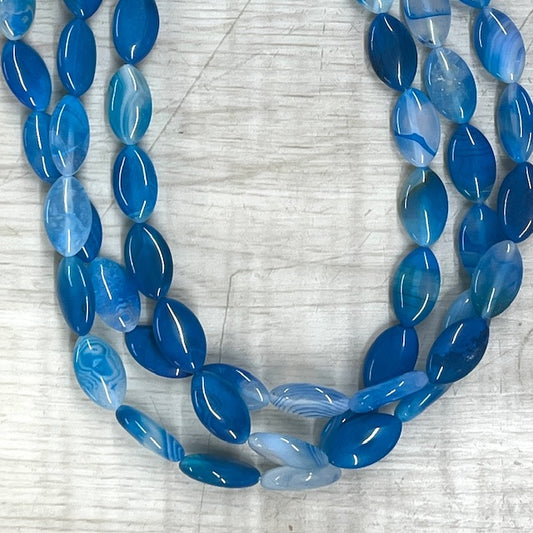 A Grade Blue Marquise Agate 11x19mm, 16" Strand
