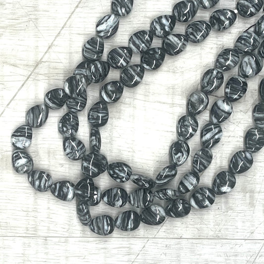 Black Veined Jasper Teardrop, 12x16mm, 16" Strand