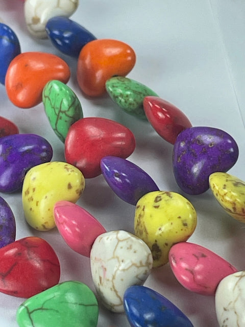 Mixed Mag 'Turq' Hearts, 12mm, 16" Strand