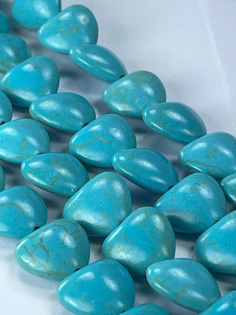Blue Mag 'Turq' Hearts, 12mm, 16" Strand