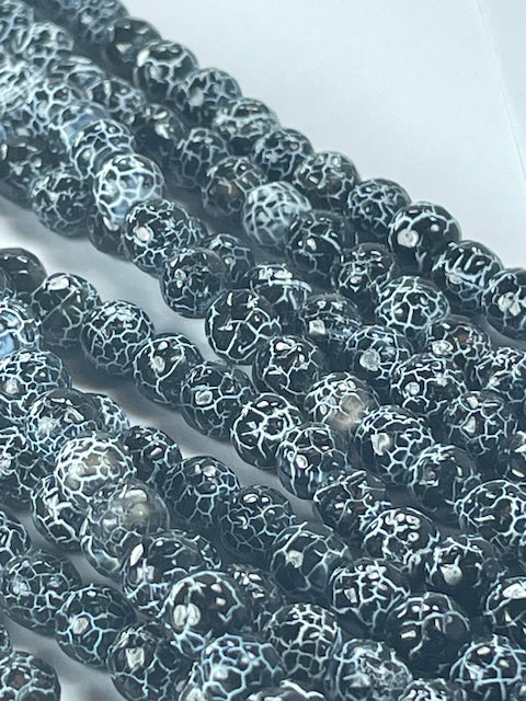 Black Faceted Fire Agate, 6mm, 16" Strand