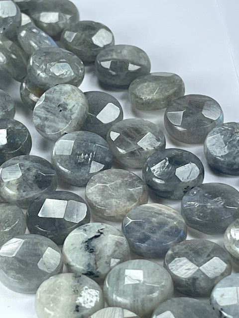 Blue Labradorite Faceted Discs, 10mm, 16" Strand
