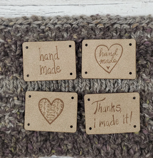 Faux Suede Handmade Tags, Per 4
