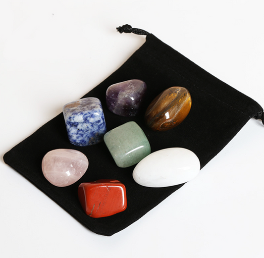 Polished Chakra Stones with Bag, 7 stones